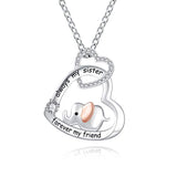 Silver Two Heart Elephant Pendant Necklace