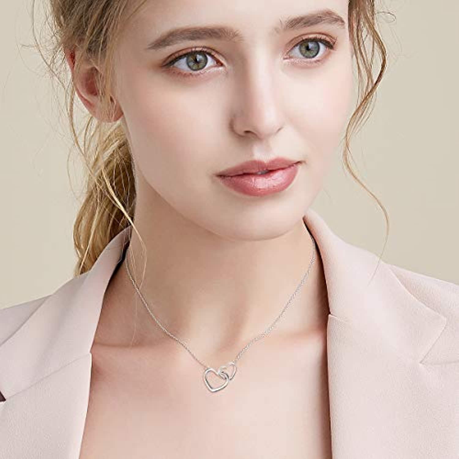 Lokaer Romantic Titanium Stainless Steel Double Heart Choker Necklaces  Jewelry Fashion Chain Pendant Necklace For Women N21143