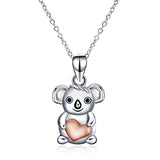 Silver Cute Koala Rose Gold Heart Pendant Necklace