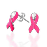 Breast Cancer Awareness Pink Ribbon Support Enamel Stud Earrings For Women 925 Sterling Silver