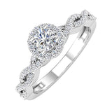14K Gold Round White Diamond Ladies Solitaire Whirlpool Halo Engagement Ring For Ladies