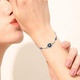 Sterling Silver Evil Eye  Bracelet, Blue Cubic Zirconia Link Bracelet for Women Ladies