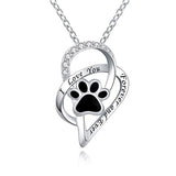 Silver Paw Print Love Heart Pendant Necklace