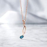 Keren Hanan Inspired by Music 18K Rose Gold Plated Silver 0.70 Ct Oval London Blue Topaz Musical Eighth Note Pendant with 18 Inch Silver Chain