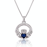Blue Crystal Heart Claddagh Pendant Necklace