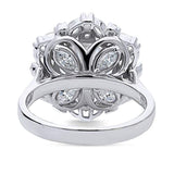 Rhodium Plated Sterling Silver Round Cubic Zirconia CZ Statement Halo Art Deco Flower Cocktail Fashion Right Hand Ring