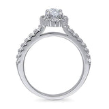 Rhodium Plated Sterling Silver Marquise Cut Cubic Zirconia CZ Halo Promise Engagement Ring