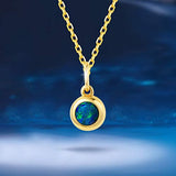 18K Yellow Gold Real Natural Fire Opal Hypoallergenic Bezel Round Pendant Necklace October Birthstone Fine Jewelry Gift for Women Girls