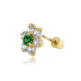 Tiny Cubic Zirconia Flower Shaped Safety Screwback CZ Stud Helix Cartilage Earring Real 14K Solid Gold