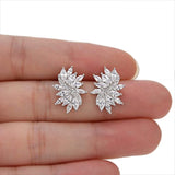 Women's S925 Sterling Silver CZ Gorgeous Bridal Floral Leaf Pierced Stud Earrings Clear