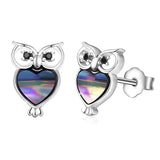 Silver Cute Owl Earrings Abalone Shell Stud Earrings