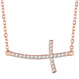 Sideways Cross Necklace 925 Sterling Silver 24K Gold/Rose Gold Plated with Cubic Zirconia Cross Chain Pendant Necklaces