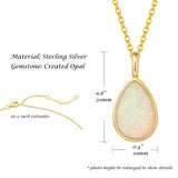 October Birthstone Sterling Silver White Fire Opal Necklace Bazel Cubic Zirconia CZ Waterdrop Danity Fine Jewelry for Women 16+2 inches Extender
