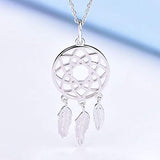925 Sterling Silver Feather Dreamcatcher Pendant Necklace