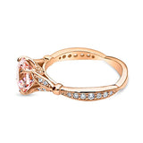 Rose Gold Plated Sterling Silver Solitaire Promise Engagement Ring Made with Swarovski Zirconia Morganite Color Round