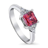 Rhodium Plated Sterling Silver Solitaire Promise Ring Made with Swarovski Zirconia Red Princess Cut