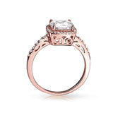3CT Square Cushion Cut Solitaire Halo AAA CZ Engagement Ring Thin Pave Band Rose Gold Plated 925 Sterling Silver