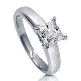 Rhodium Plated Sterling Silver Princess Cut Cubic Zirconia CZ Solitaire Engagement Ring