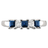 14k White Gold Princess-cut Natural Diamond & Blue Sapphire Bridal Wedding Band Ring (1/2 cttw, H-I, I2-I3)