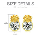 Sunflower S925 Sterling Silver Gold Plated White Crystal Stud Earrings Jewelry Birthday Gifts for Women Teen Girls