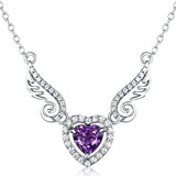Fine Jewelry Women Gifts 925 Sterling Silver Natural Gemstone Swiss Blue Topaz Amethyst Peridot Love Heart Angel Wings Pendant Necklace
