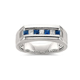 14k White Gold Princess-cut Natural Diamond & Sapphire Wedding Band Ring For Men(1/2 cttw, I-J, SI2-I1)