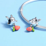 925 Sterling Silver Cute Carrot & Rabbit Dangle Charm fit Girls Charm Bracelet Jewelry Girls Gift
