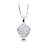 Rhodium Plated Sterling Silver Cubic Zirconia CZ Heart Anniversary Wedding Pendant Necklace