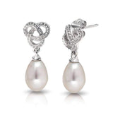 Bridal Love Knot White Simulated Pearl Teardrop Dangle Earrings For Women For Prom 925 Sterling Silver