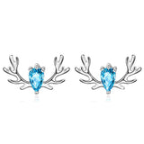  Silver Cubic Zirconia Christmas Gift Deer Earrings Studs