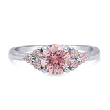 Rhodium Plated Sterling Silver Solitaire Promise Engagement Ring Made with Swarovski Zirconia Morganite Color Round