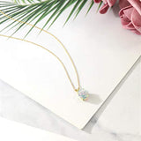 14K Gold Oval Cabochon White Opal Pendant Necklace with Chain