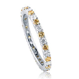 Rhodium Plated Sterling Silver Canary Yellow Cubic Zirconia CZ Stackable Anniversary Fashion Right Hand Eternity Band Ring