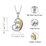 925 Sterling Silver Unicorn Rainbow in Heart Necklace Pendant for Women Girls Gift