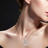 Sterling Silver Tree of Hearts Necklace Circular Pendant with Cubic Zirconia Stones and Rose Gold Hearts