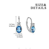Aquamarine Blue Oval Crystal Lever-back Earrings for Girls  Silver Mini Dangle Drop Earrings for Womens