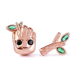 Tree Man Stud Earrings Sterling Silver Rose Gold Plated Fashion Earrings with Green Stone Jewelry Gift for Women Girls