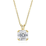 Yellow Gold Flashed Sterling Silver Asscher Cut Cubic Zirconia CZ Solitaire Anniversary Wedding Pendant Necklace