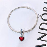 Heart Dangle Charm Pendant In Sterling Silver With Blue Zircon Can Be Used In Beaded Bracelet And Necklace