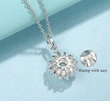 October Birthstone Sterling Silver Created Fire Opal Necklace Sunflower Pendant CZ Cubic Zirconia Flora Fine Jewelry for Women 16+2 inch Extender