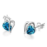 Sterling Silver Blue Heart Crystal Stud Earrings for Women & Girls, Swarovski Element Dainty Love Knot Ear Stud Jewelry Gift for Her