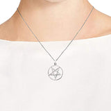 Large Inverted Star Pentagram 925 Sterling Silver Pendant Necklace