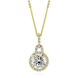 Yellow Gold Flashed Sterling Silver Round Cubic Zirconia CZ Halo Anniversary Wedding Pendant Necklace