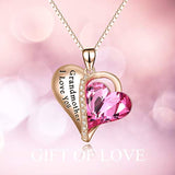 Granddaughter I Love You - Sterling Silver Heart Necklaces from Grandma with Pink Crystals