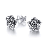 S925 Oxidized-plated Sterling Silver Rose Flower Earrings Jewelry for Women