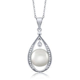 Freshwater Pearl and Zirconia Pendant Necklace