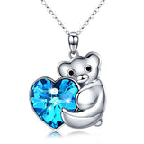 925 Sterling Silver Koala Bear Necklace Blue Crystal Heart Pendant Necklace Jewelry Gifts for Women Girlfriend