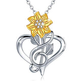 Silver  Sunflower Heart Pendant Necklace