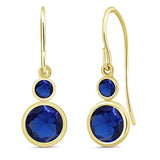 14K Gold Round Blue Created Sapphire Dangle Drop Earrings