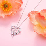 925 Sterling Silver Cubic Zirconia Double Heart Pendant Necklace for Women Birthday Gifts